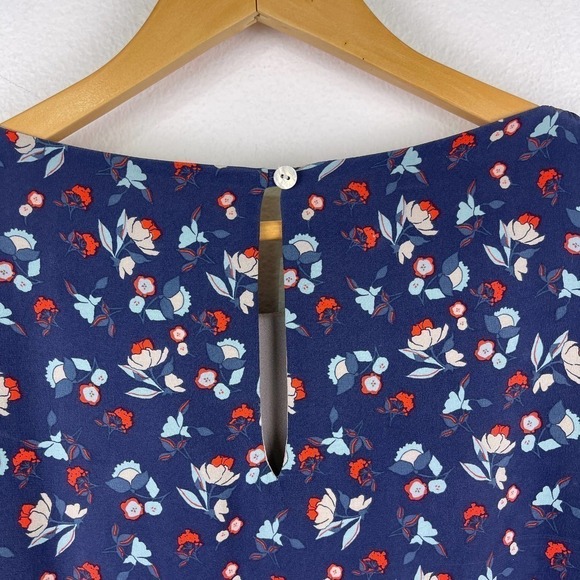 Amour Vert Navy Blue Ditsy Floral Silk Shift Dress 3/4 Sleeves Women's Small - Picture 4 of 7